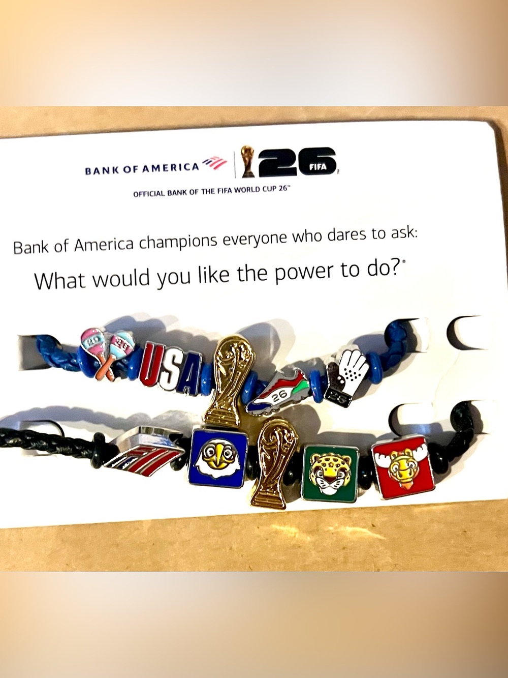 USA Soccer Charm trophy blue Cord FIFA World cup BofA fanband and mascot band